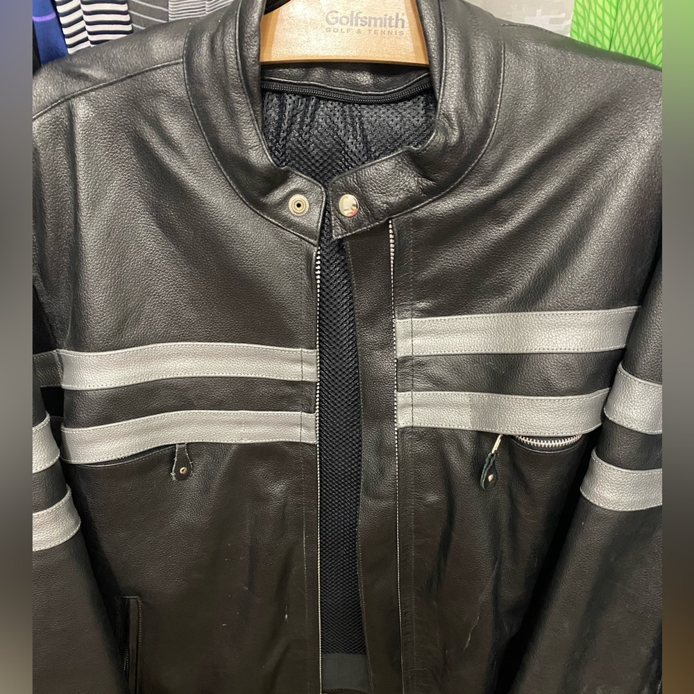 Black Biker Leather Jacket Large